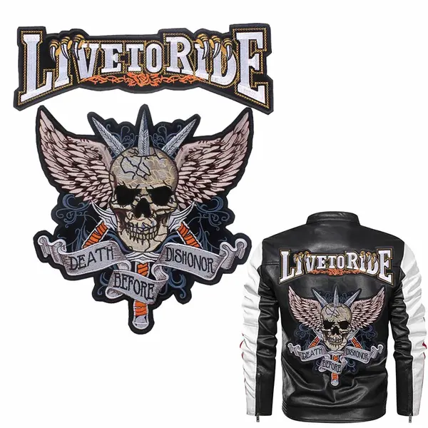 Big Punk Skull Patch Iron On Embroidered Motorcycle Patches