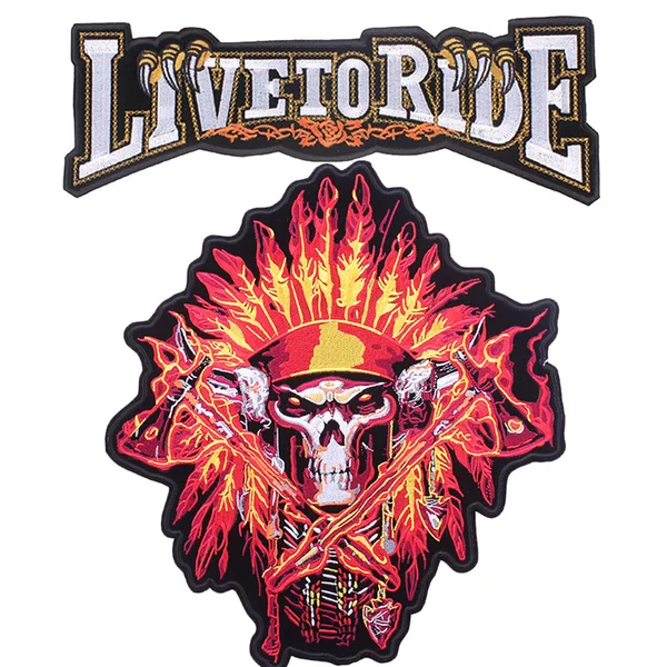 Big Punk Skull Patch Iron On Embroidered Motorcycle Patches