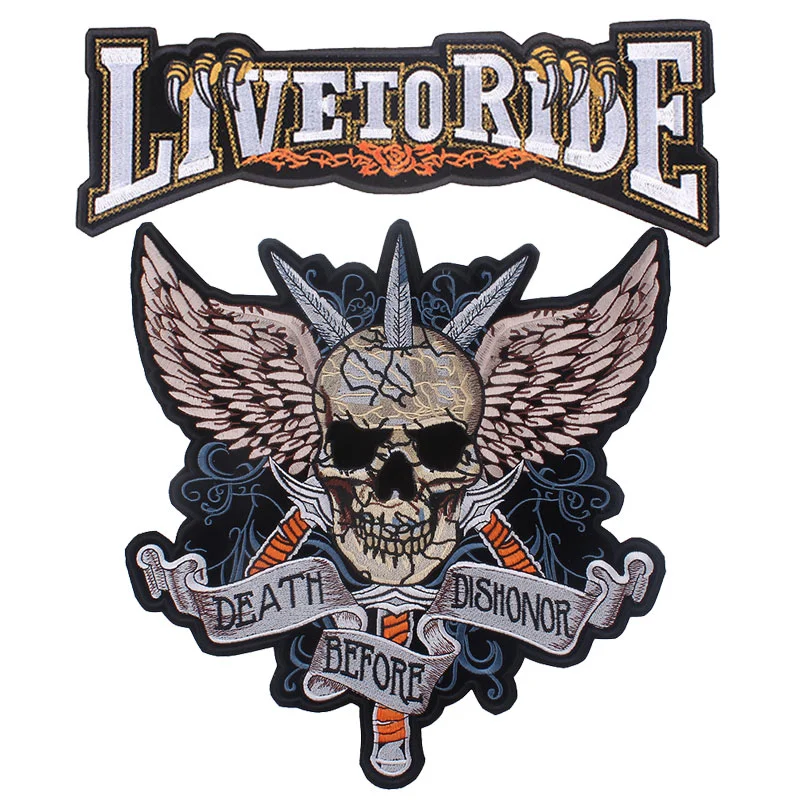 Big Punk Skull Patch Iron On Embroidered Motorcycle Patches