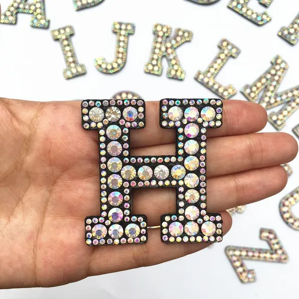 Custom Shining Rhinestone Beaded Applique Iron on Letter Patches