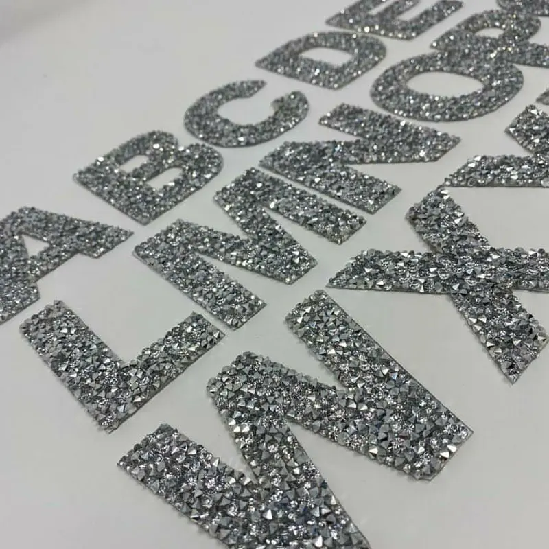 Custom Shining Rhinestone Beaded Applique Iron on Letter Patches