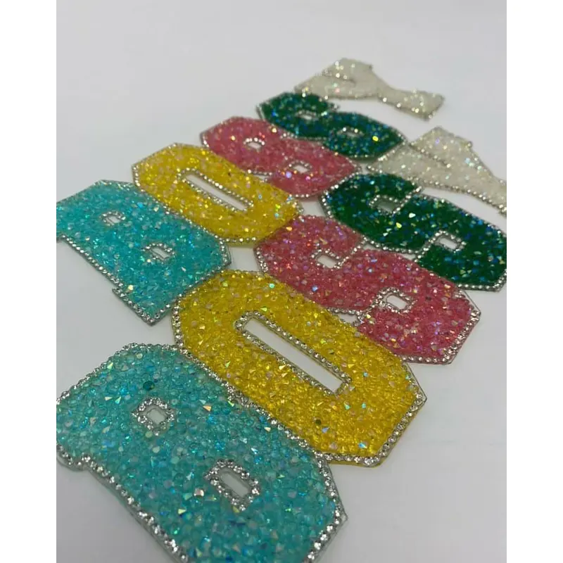 Custom Shining Rhinestone Beaded Applique Iron on Letter Patches