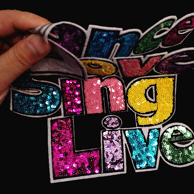 Large Iron on English Letter Glitter Sequins Patch DIY Accessory