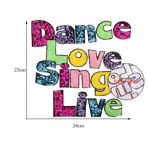 Large Iron on English Letter Glitter Sequins Patch DIY Accessory