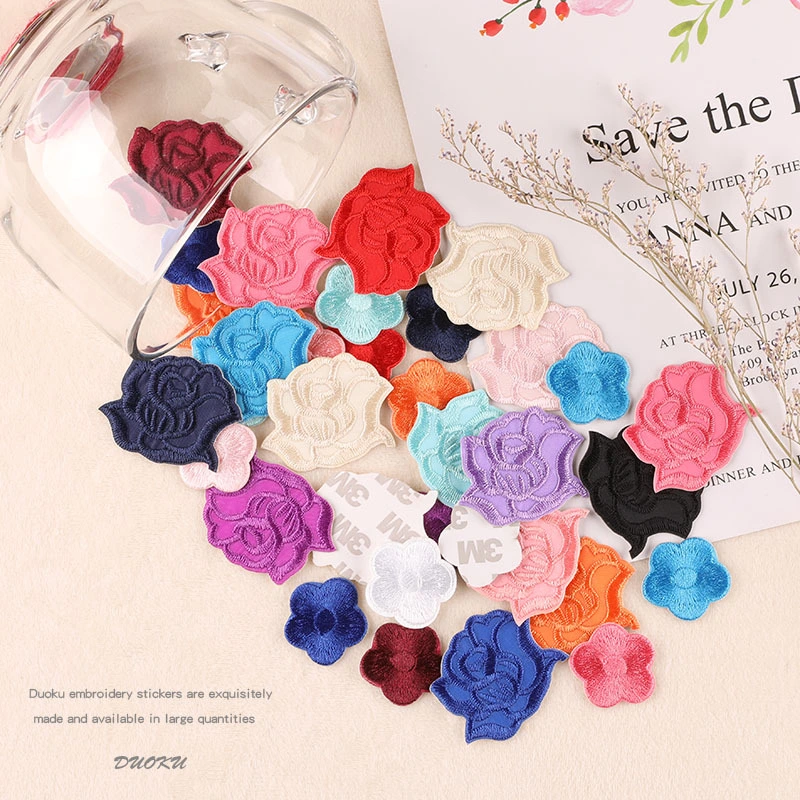Multicolor Rose Flower Romantic DIY Floral Back Glue Patch