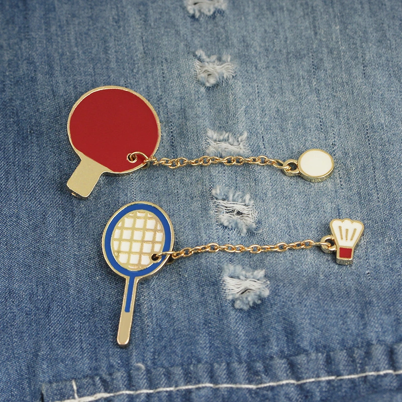 New Chain Brooch Table Tennis Badminton Sports Enamel Lapel Pins Badge