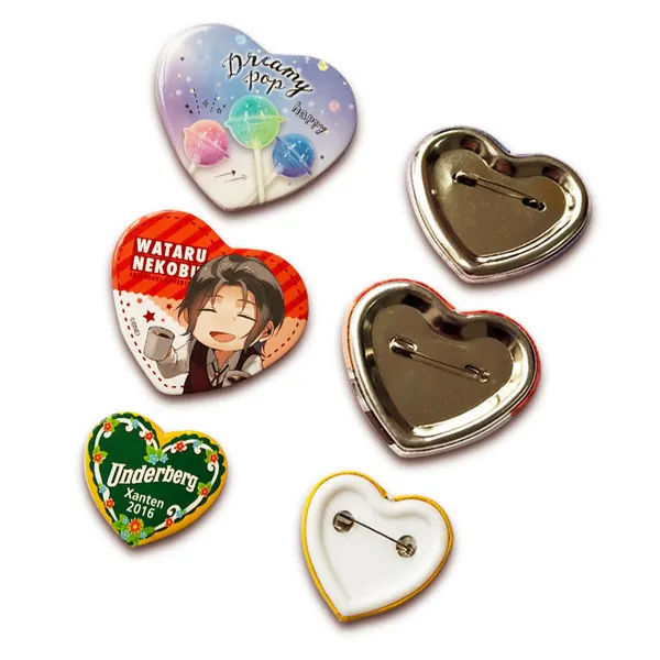 Custom Anime Heart Tin Badge Promotional Kawaii Button Pins