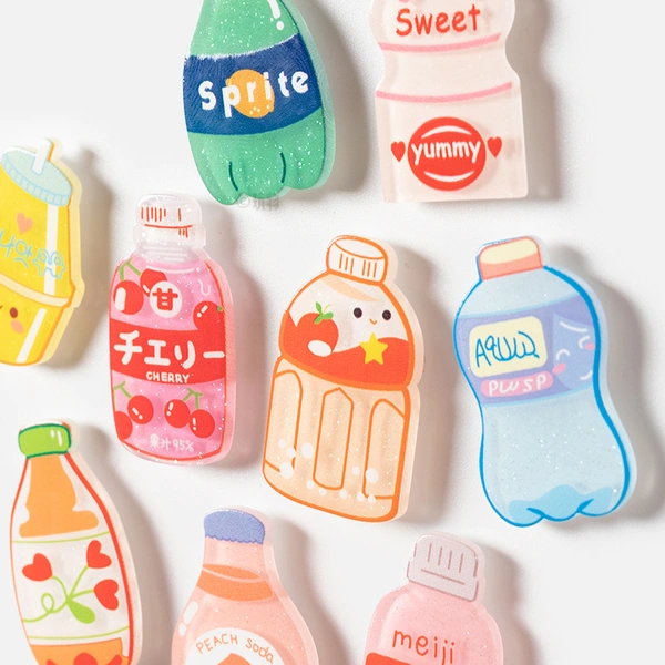 Cartoon Drinks Food Acrylic Magnetic Sticker Home Fridge Magnets