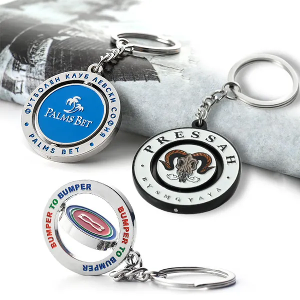 Customised Logo Souvenirs Gift Metal Key Chain Blank Spinning Keyring