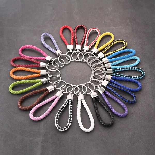 Promotional Braid PU Leather Rope Keychain with Ring