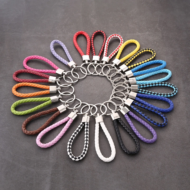 Promotional Braid PU Leather Rope Keychain with Ring
