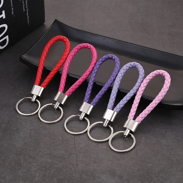 Promotional Braid PU Leather Rope Keychain with Ring