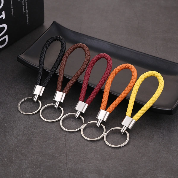 Promotional Braid PU Leather Rope Keychain with Ring