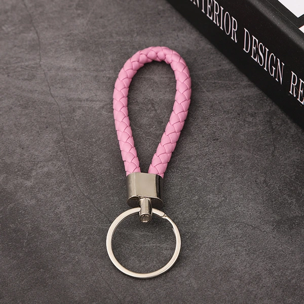 Promotional Braid PU Leather Rope Keychain with Ring