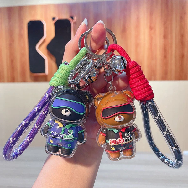 New Cute Acrylic Cartoon 3D Transparent Bear Keyring Key Chain