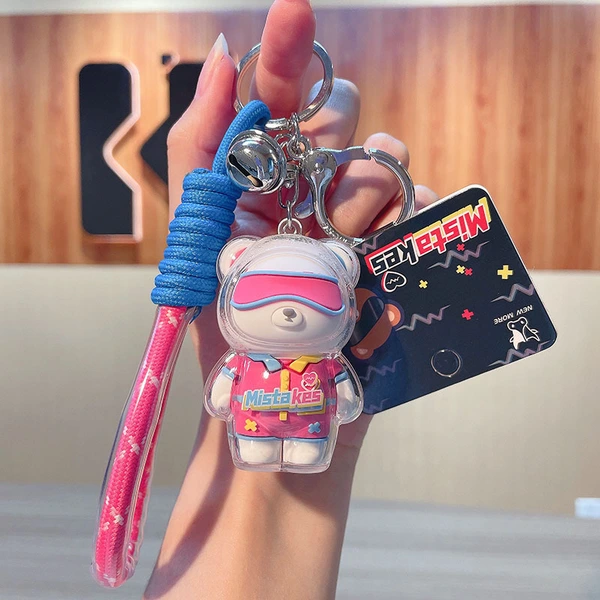 New Cute Acrylic Cartoon 3D Transparent Bear Keyring Key Chain