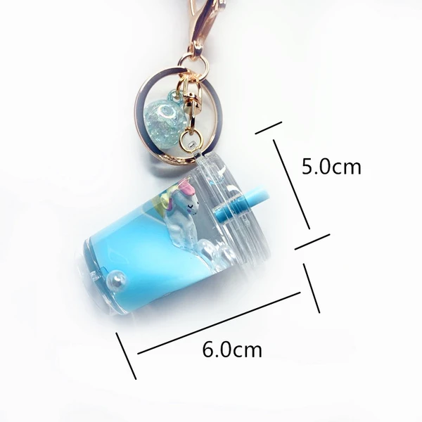 3D Milk Tea Filled Liquid Oil Quicksand Floating Acrylic Key Chain