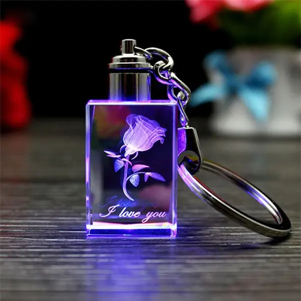Customized LED Lighting Engraving Crystal Glass Promotional Keychain