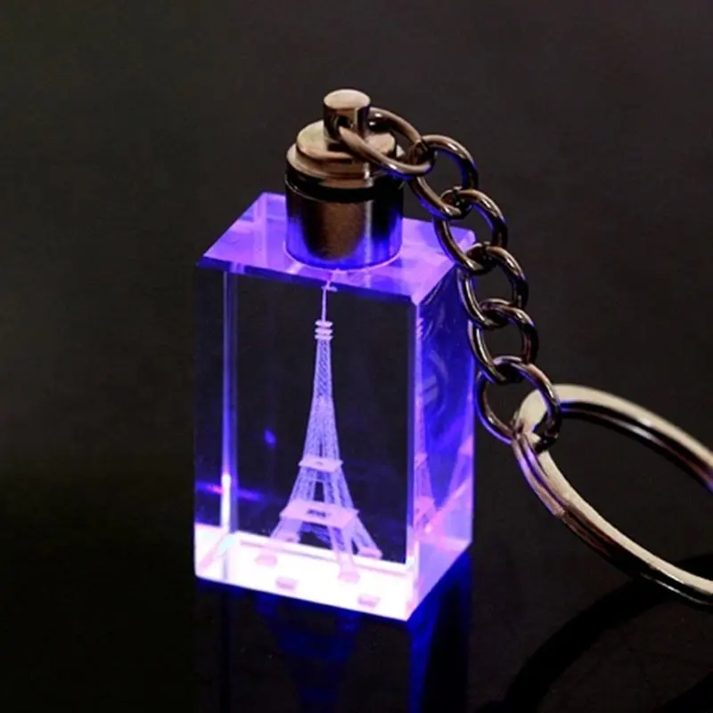 Customized LED Lighting Engraving Crystal Glass Promotional Keychain