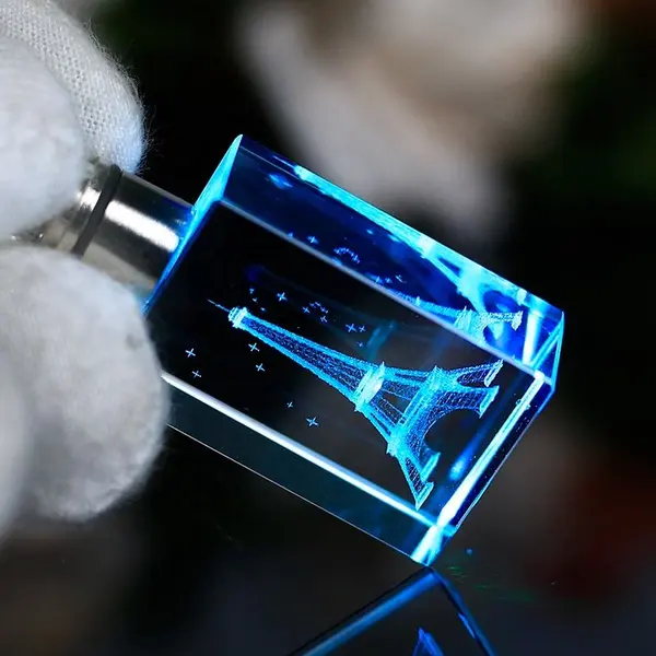 Customized LED Lighting Engraving Crystal Glass Promotional Keychain