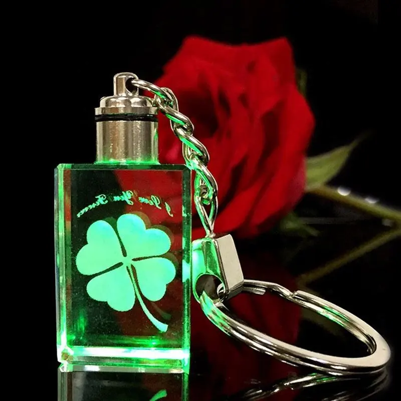Customized LED Lighting Engraving Crystal Glass Promotional Keychain