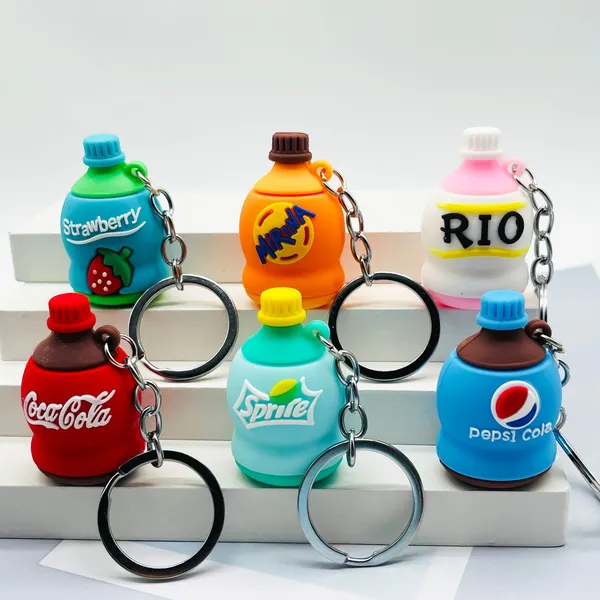 Creative PVC Beverage Bottle Key Chain Promotional Bag Pendant Gift