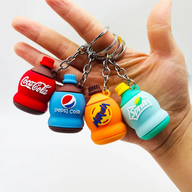 Creative PVC Beverage Bottle Key Chain Promotional Bag Pendant Gift