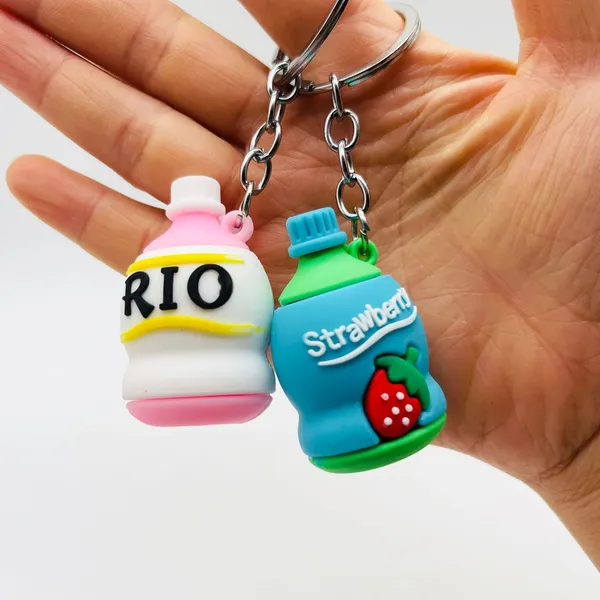 Creative PVC Beverage Bottle Key Chain Promotional Bag Pendant Gift