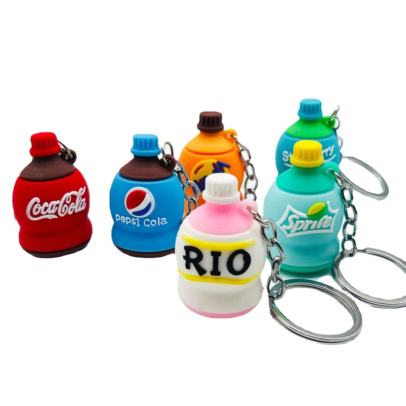 Creative PVC Beverage Bottle Key Chain Promotional Bag Pendant Gift