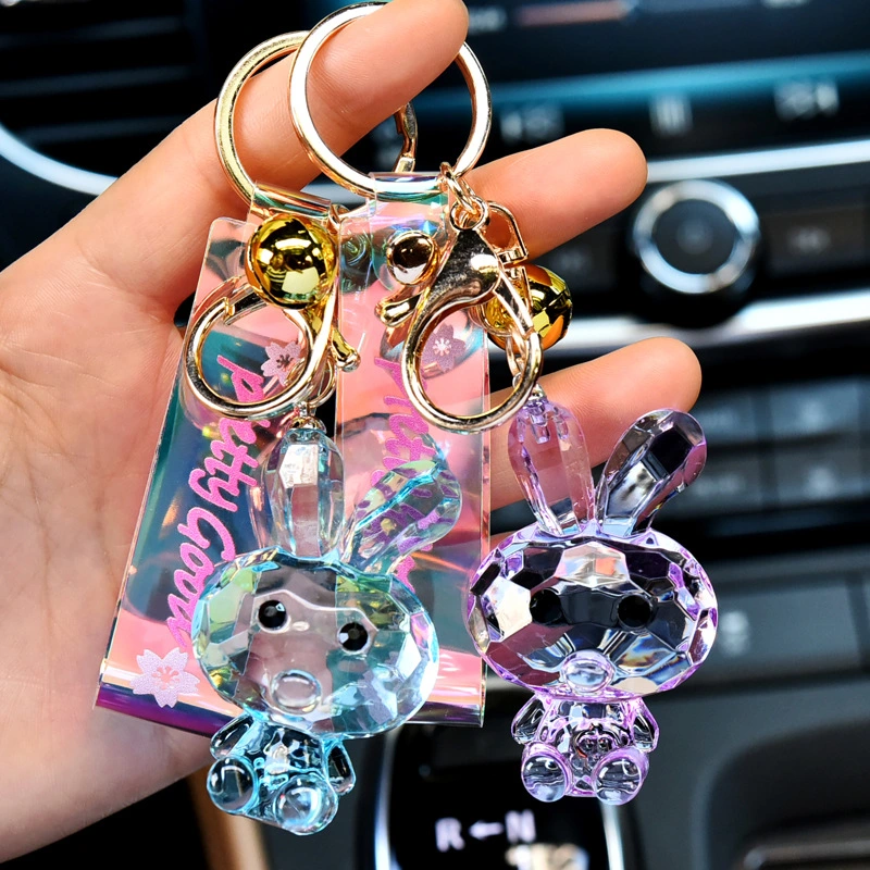 Lovely Transparent Crystal Rabbit Car Bag Pendant Crystal Keychain