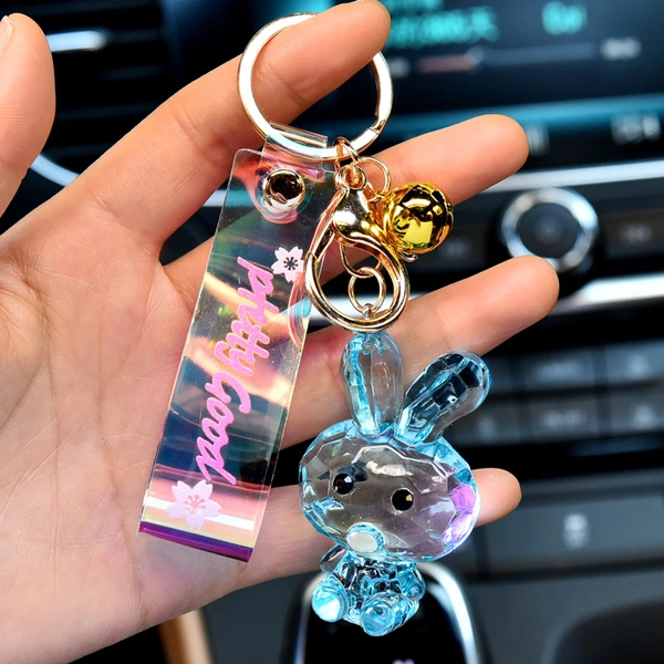 Lovely Transparent Crystal Rabbit Car Bag Pendant Crystal Keychain