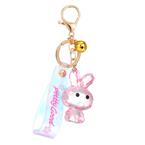 Lovely Transparent Crystal Rabbit Car Bag Pendant Crystal Keychain