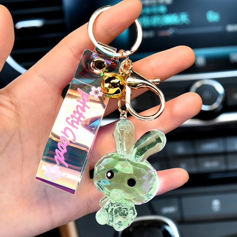 Lovely Transparent Crystal Rabbit Car Bag Pendant Crystal Keychain