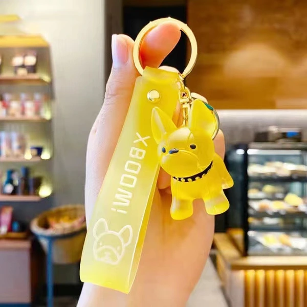 Newest Cute Transparent Crystal Bulldog Promotional Keyring Wholesale