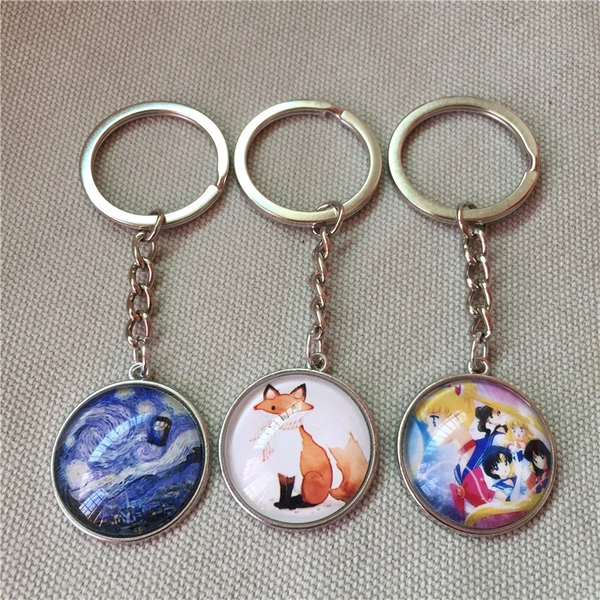 Single/Double Side Custom Round Glass Promotional Keychain