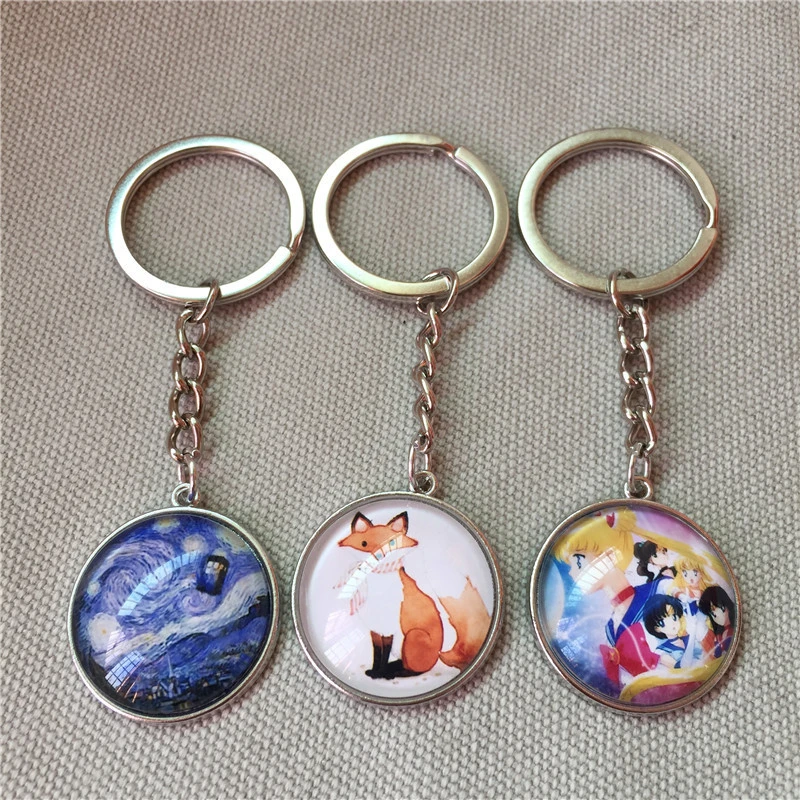 Single/Double Side Custom Round Glass Promotional Keychain