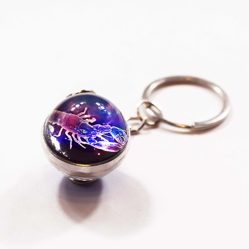 12 Constellation Time Gem Double Side Crystal Glass Ball Key Chain