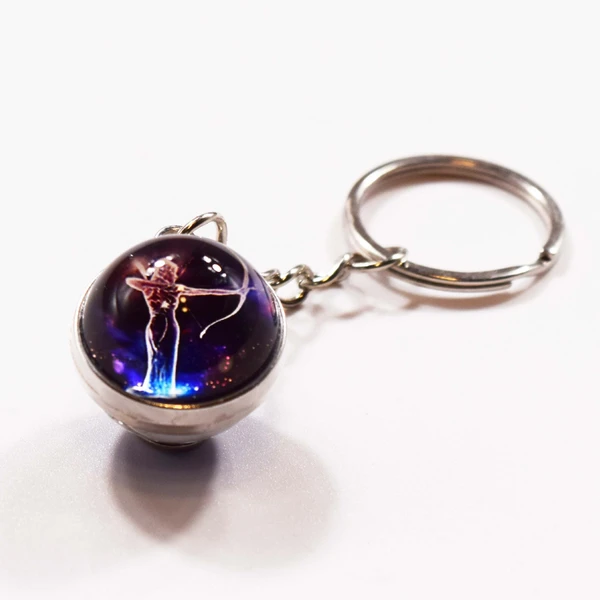 12 Constellation Time Gem Double Side Crystal Glass Ball Key Chain