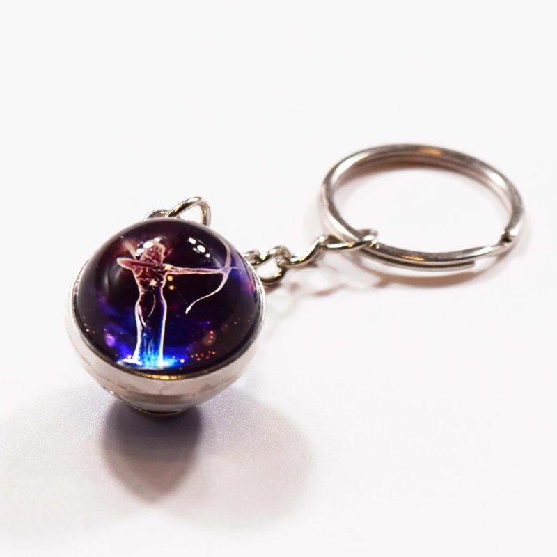 12 Constellation Time Gem Double Side Crystal Glass Ball Key Chain