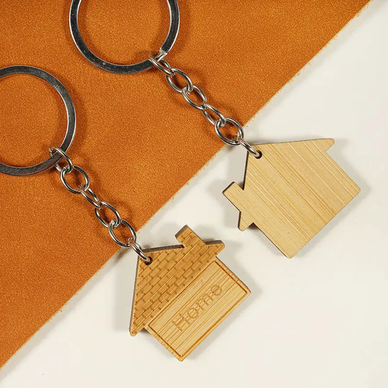 Custom Wood House Keychain Home Shape Keychain for Promotional Gifts