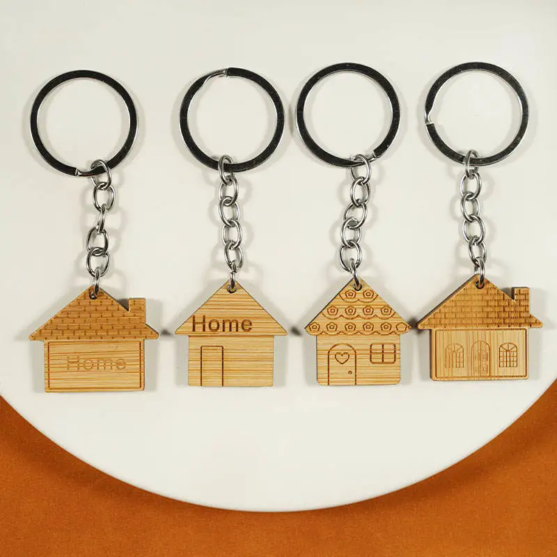 Custom Wood House Keychain Home Shape Keychain for Promotional Gifts