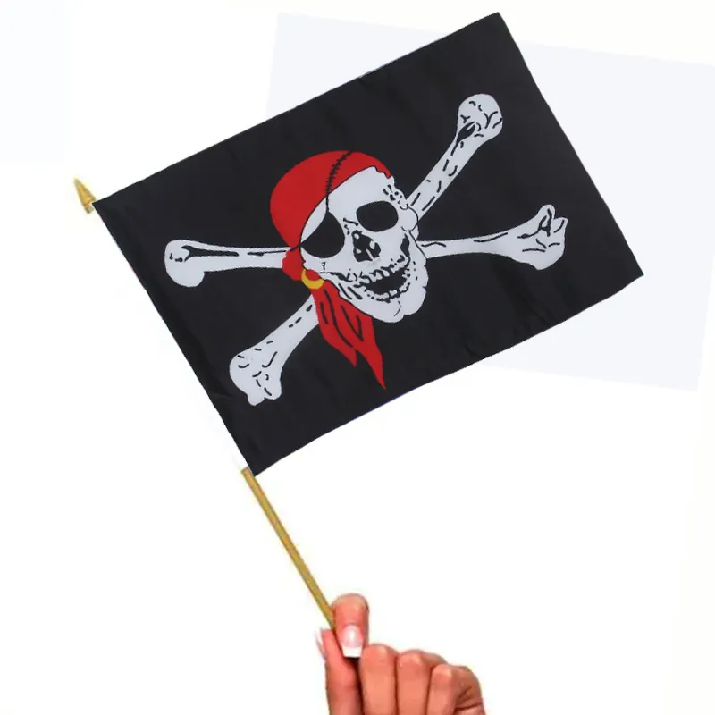 3x5ft Stock Black Skull Crossbones Pirate Flag Hand Held Waving Flag