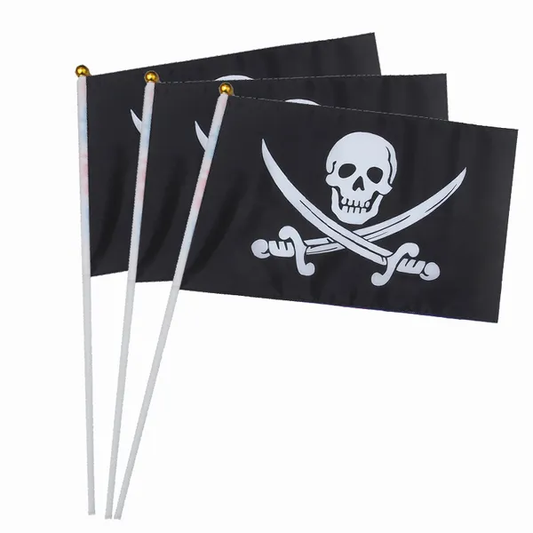 3x5ft Stock Black Skull Crossbones Pirate Flag Hand Held Waving Flag