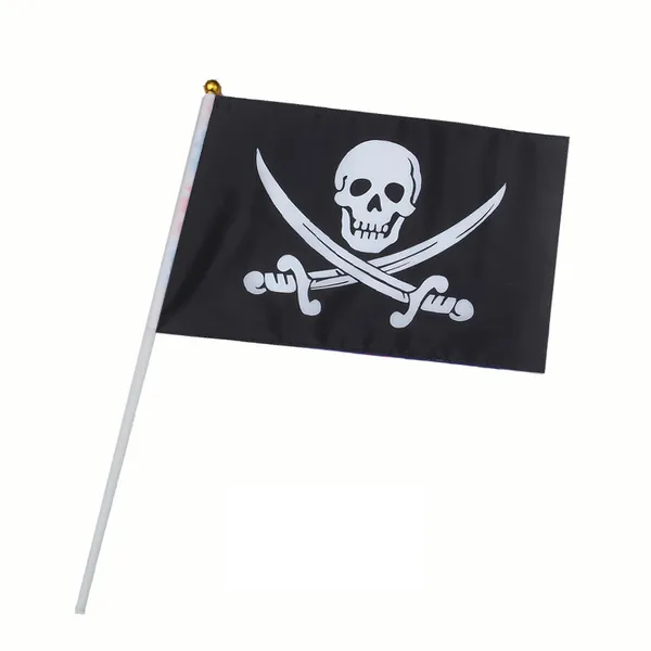 3x5ft Stock Black Skull Crossbones Pirate Flag Hand Held Waving Flag