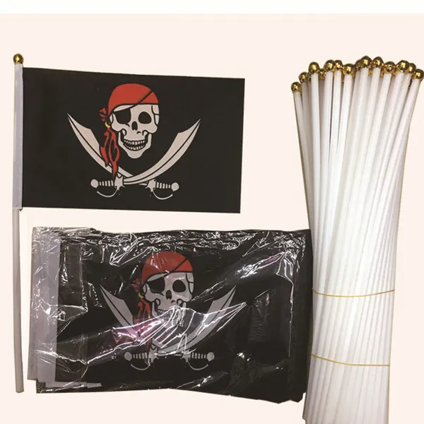 3x5ft Stock Black Skull Crossbones Pirate Flag Hand Held Waving Flag