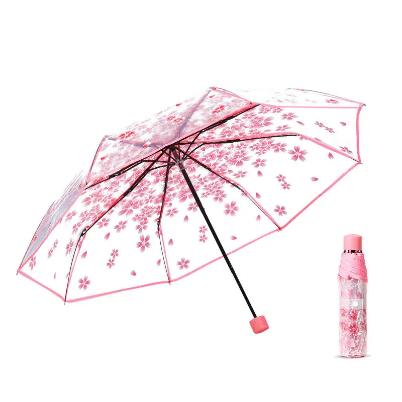 Custom LOGO Clear Umbrella Transparent Flowers Design Folding Umbrella