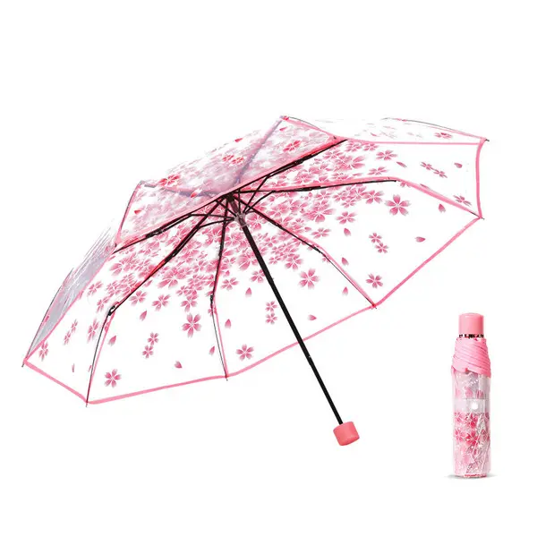 Custom LOGO Clear Umbrella Transparent Flowers Design Folding Umbrella