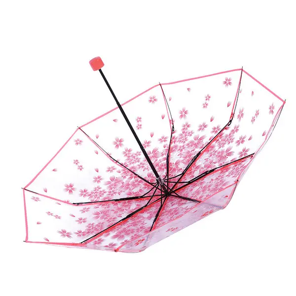 Custom LOGO Clear Umbrella Transparent Flowers Design Folding Umbrella