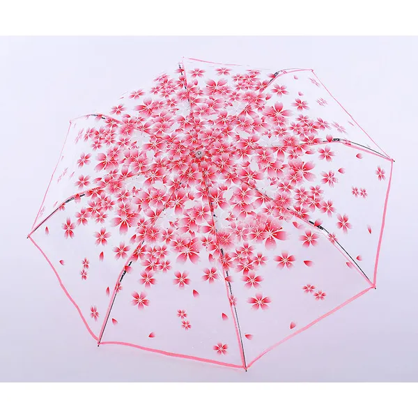 Custom LOGO Clear Umbrella Transparent Flowers Design Folding Umbrella