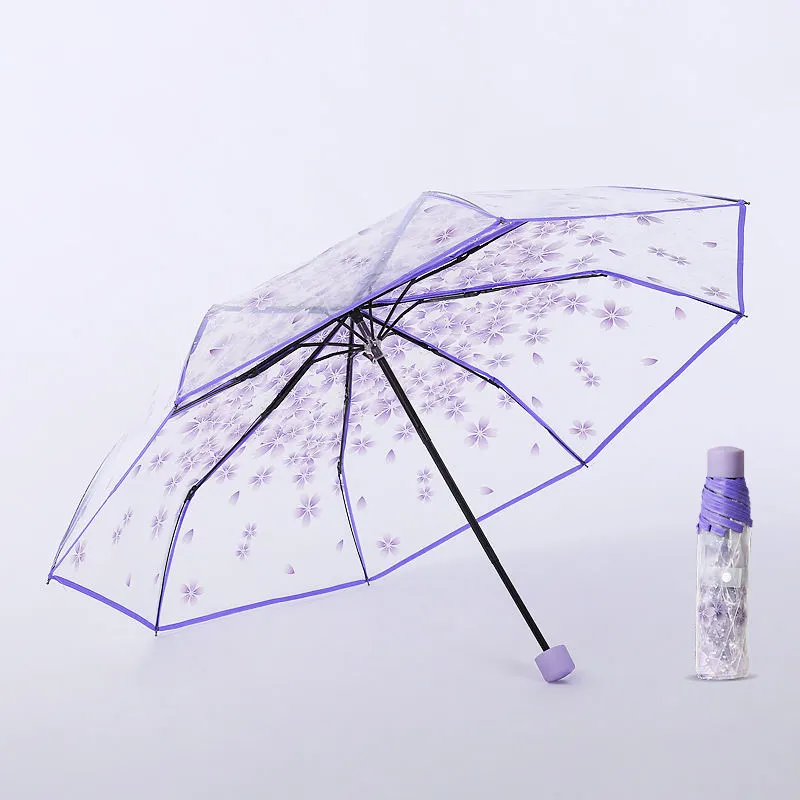 Custom LOGO Clear Umbrella Transparent Flowers Design Folding Umbrella